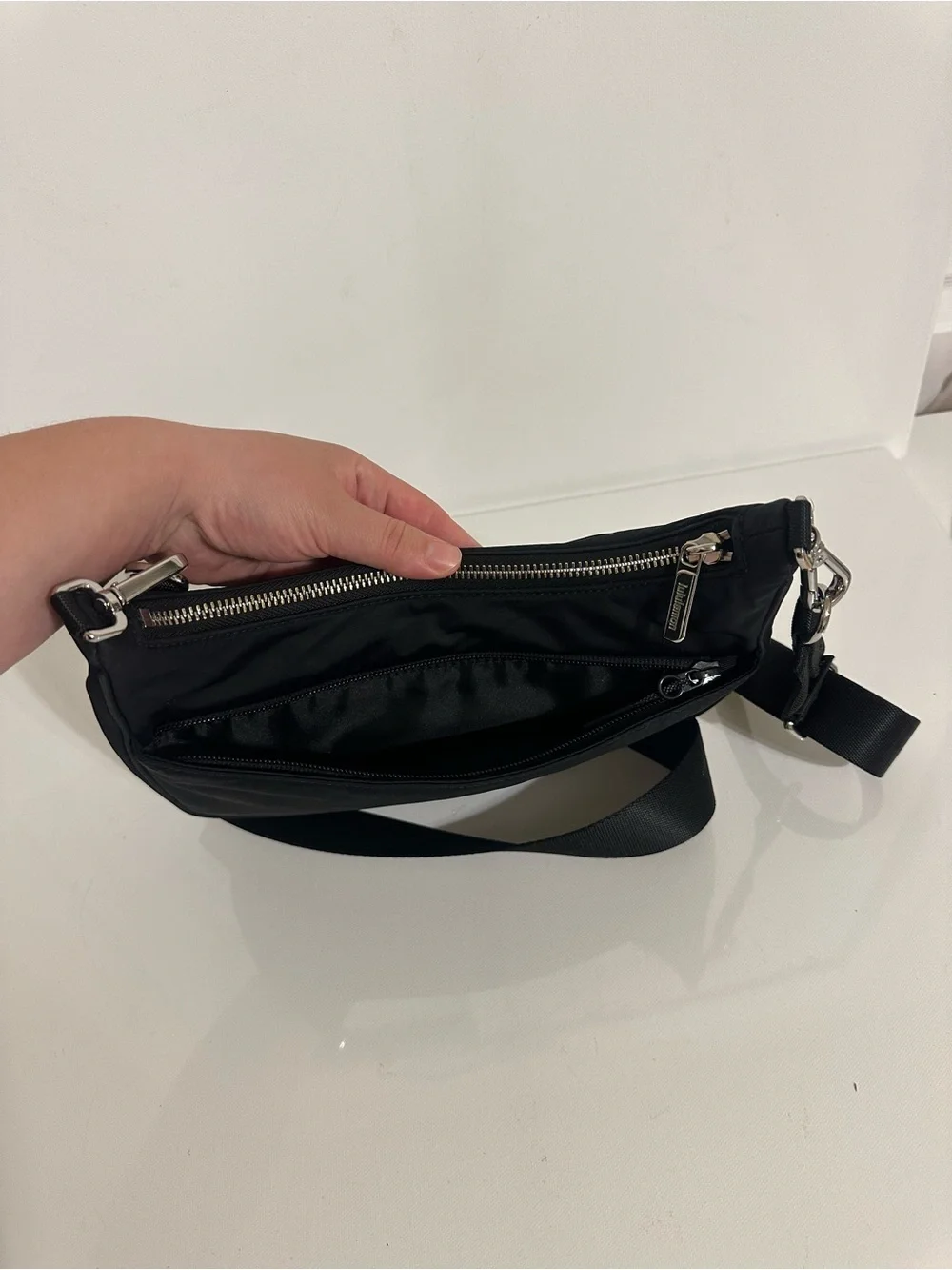 lululemon athletica Black Crossbody Bag with Silver Hardware